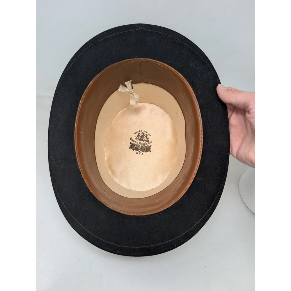 Antique Top Hat Size 7 Beaver Fur Felt Men's 1918 Black Vintage USA Made Worn